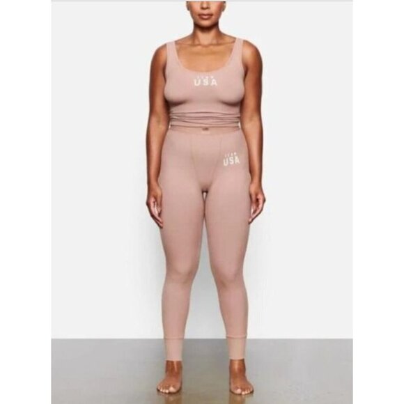 SKIMS Pants - NEW WITH TAGS SKIMS Team USA Ribbed Ankle Leggings SZ L IN SIENNA SOLD OUT ONLIN